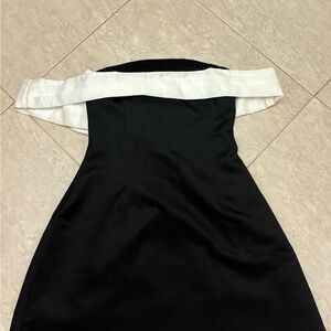 Elegant Black and White Off-Shoulder Dress bow trendy